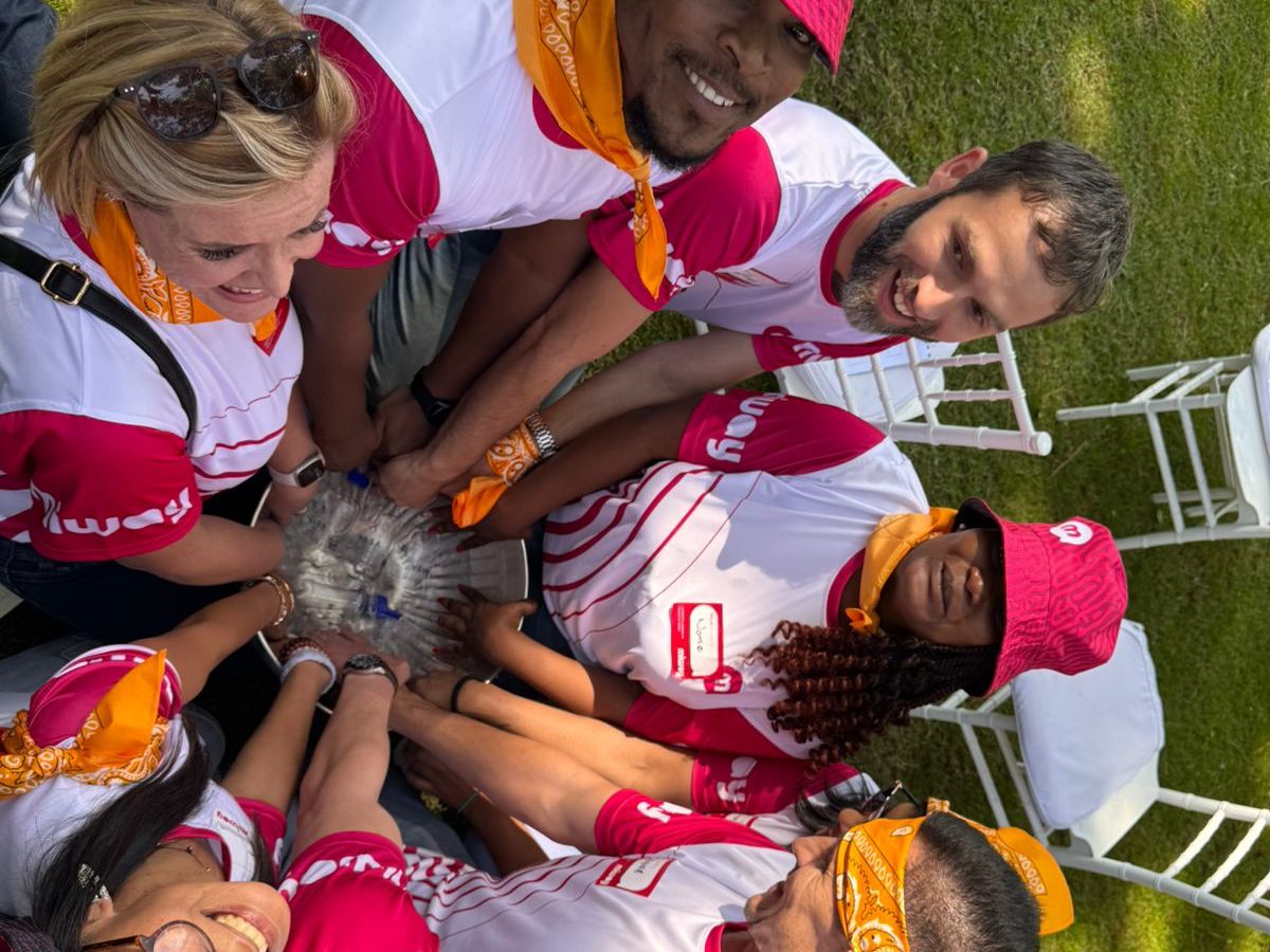 Team huddled together before a challenge