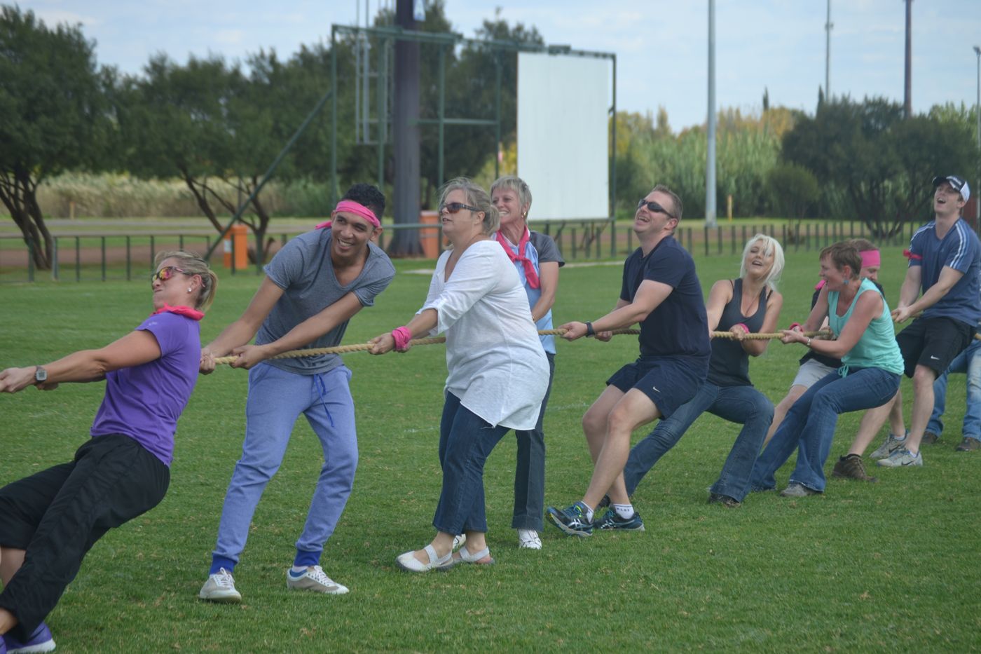 Outdoor tug of war team challenge
